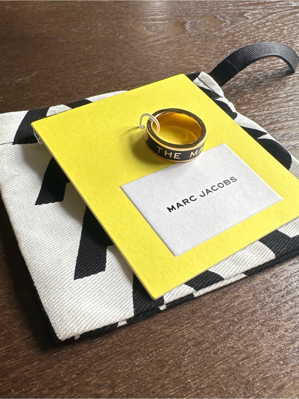 Marc Jacobs Yellow and Black Logo Enamel Band Ring
